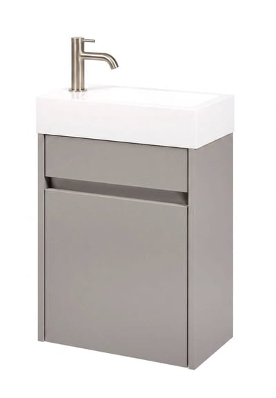Saqu Florence fonteinmeubel mat greige incl. fontein en rvs-look kraan links
