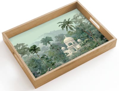 Dienblad hout 40x30 cm - Schootdienblad - Tropische tuin - Koepelgebouw - Bloemen - Borrelplank rechthoek - Plateau dienbladen