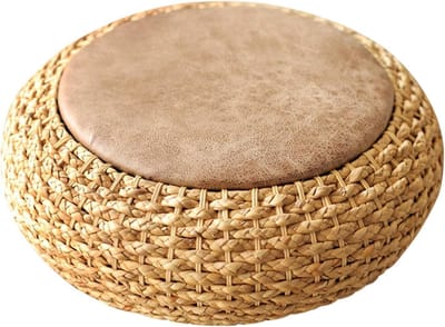 Ronde Gebreide Poef - Voetenbankje Krukje - Woonkamer Decoratie - Handgebreide Structuur - 40 cm - Niet gespecificeerd