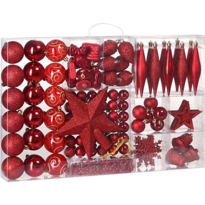 Deuba Kerstboomballen - Set van 102 Kunststof Ø3-6cm - Mat Glanzend Rood