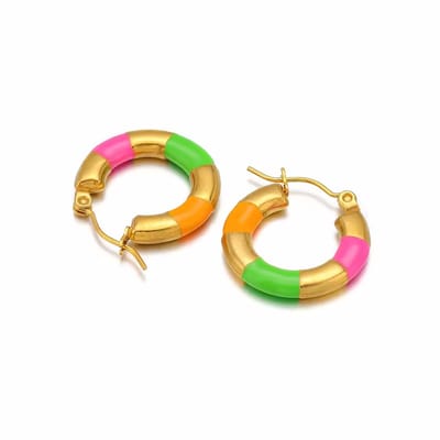 Lexie Oorringen - Groen/Oranje/Roze | Ø 2 cm | Stainless Steel | Fashion Favorite
