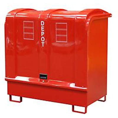 Gevaarlijke stoffen depot type GD-B BAUER, staal, L 1460 x B 830 x H 1460 mm, carterinhoud 220 liter, vuurrood RAL 3000