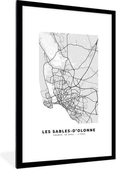 Fotolijst incl. Poster - Kaart – Stadskaart – Les Sables-d'Olonne - Plattegrond – Frankrijk - 80x120 cm - Posterlijst