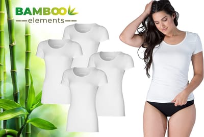 Bamboo - T Shirt Dames - Bamboe - Ronde Hals - 4 Stuks - Wit - S - Bamboe Ondershirt - Anti Zweet Shirt - Ondershirt - Extra Lang - Dames shirts Korte Mouw