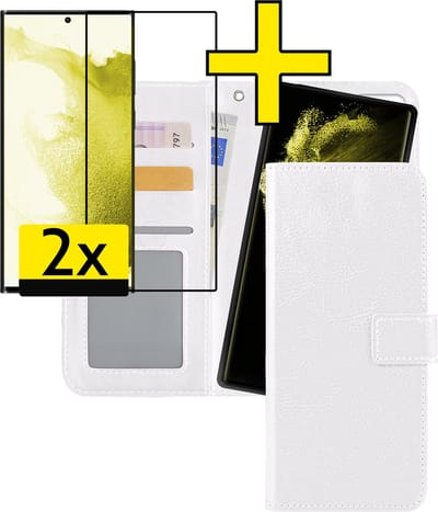 Hoesje - 2 in 1 - Geschikt voor Samsung Galaxy S22 Ultra - Met 2x Screenprotector - En Uitneembare Hard Cover - Bookcase - Wallet Case - Met Pasjeshouder - Book Case - Uitneembaar - Pashouder - Kunstleer - Telefoonhoesjes - Wit