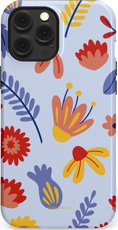 Casetastic hoesje geschikt voor Apple iPhone 12 Pro Max - MagSafe - Dubbellaagse bescherming - Bloemenwind - Fashion Case - Lichtblauw Terracotta Geel
