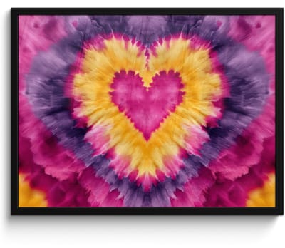 Poster in lijst - Fotolijst 80x60 cm - Posters - Tie dye - Hartvorm - Vlammen - Oranje - Posterlijst zwart - Decoratie - Wanddecoratie woonkamer - Muurdecoratie slaapkamer