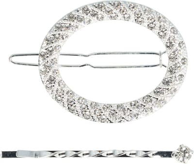 Haarsoires Haarspeld Haarclip 4,5cm - Ovaal - Glitter Steentjes - Zilver – Set van 2 - Hair Clip - Decoratieve Haaraccessoire