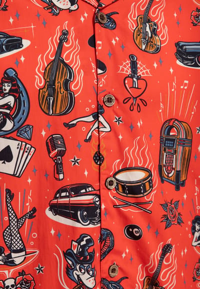 King Kerosin Rock-'n-roll Hawaiian Shirt Heren Shirt met korte mouwen - rood - L