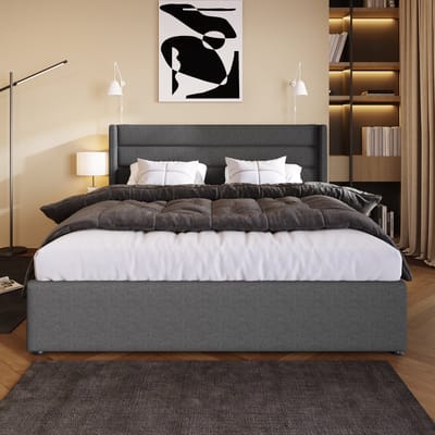 VVBV Gestoffeerd Opbergbed met Hydraulische Opbergruimte 140x190 cm - Lattenbodem - Fluweel