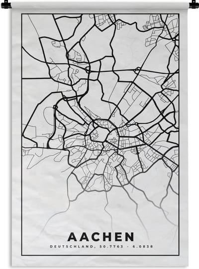 Wandkleed - Wanddoek - Aachen - Plattegrond - Stadskaart - Kaart - 120x180 cm - Wandtapijt