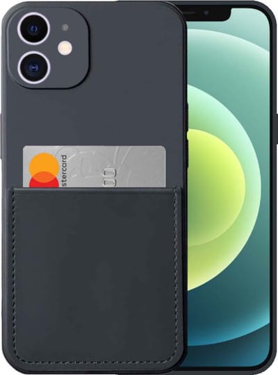 Smartphonica iPhone 12 siliconen hoesje met pashouder en zachte binnenkant - Zwart geschikt voor iPhone 12