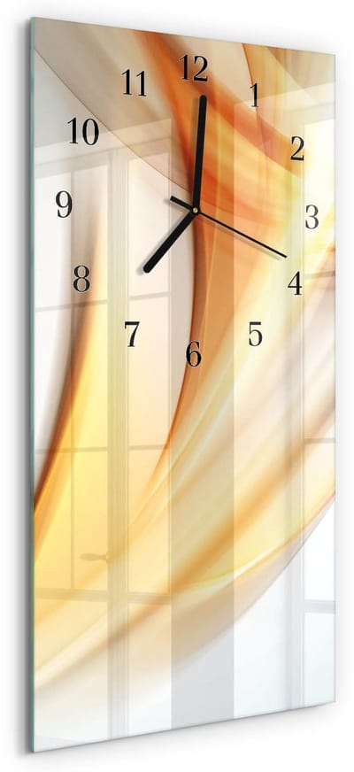 Tulup Wandklok - Patroon Glazen Wandklok Design - 30x60 cm - Oranje Klok Glas Met Opdruk - Zwarte Handen - Rechthoekige Wandklok - Gekleurde Glazen Klok - Glazen Klok Met Print