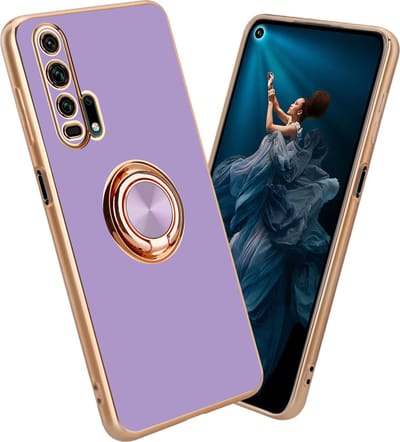 Cadorabo Hoesje geschikt voor Honor 20 PRO in Glossy Licht Paars - Goud met ring - Beschermhoes van flexibel TPU-silicone Case Cover met camerabescherming en magnetische autohouder