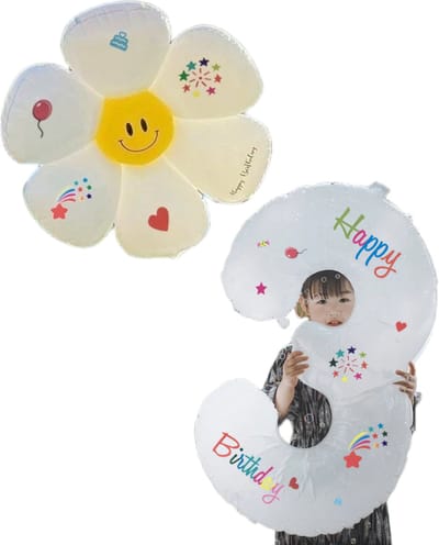 LoHa party®Daisy Folie ballonnen Set-XXL Cijfer Folie Ballon 3-Instagram-Tik Tok-Happy Birthday Sticker -Bloem ballon-Wit-Helium Ballonnen-Bruiloft-Verjardaag-Baby shower-Feestpakket-Viesering-Decoratie-4Stuks