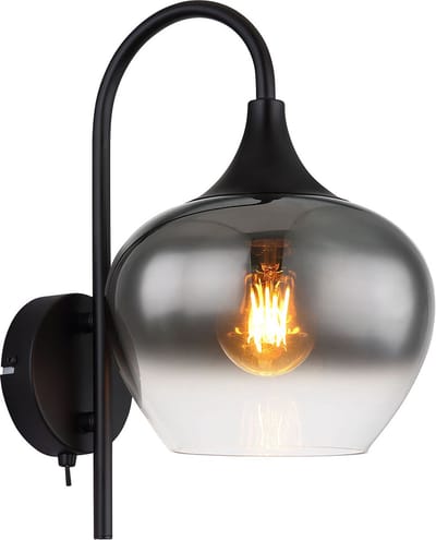 Globo - wandlamp - Maxy - zwart - glas metaal smoke glas - bedlampje - E27 - 15548W