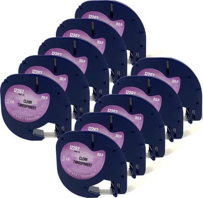 DULA - Dymo LetraTag 12267 - S0721530 - Label Tape - Zwart op Transparant plastic - 12mm x 4m - 10 Stuks