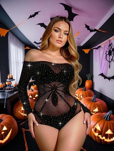 Snapshot - #spiderwomen - Visnet Body met Strass Steentjes - One Size - Zwart