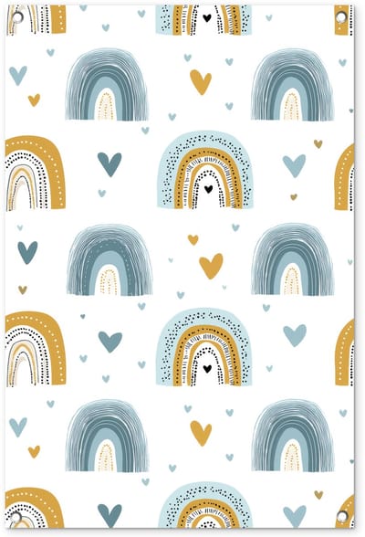 Tuinposter 60x90 cm - Tuindecoratie Patroon - Regenboog - Hartjes - Poster voor in de tuin - Buiten decoratie - Schutting tuinschilderij - Tuindoek muurdecoratie - Wanddecoratie balkondoek