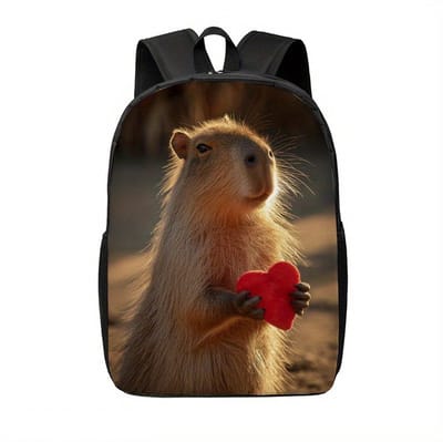 Capibara Rugzak | Capibarapatroon Rugtas | Kapibara Rugzak | Hartjes Rugzak | Gave Rugzak | Dieren Rugzak | Rugzak Meisjes | Rugzak Jongens | Mooie rugzakken met Capibara | 15 - 20 liter | Kinder Rugzak