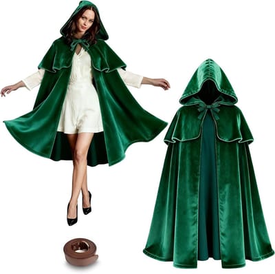 Middeleeuwse Cape met Schouderpantser en Verstelbare Band, 3-in-1 Cape met Kap, Geschikt voor Cosplay, Halloween en Verkleedpartijen, Unisex Kostuum voor Heksen en Piraten