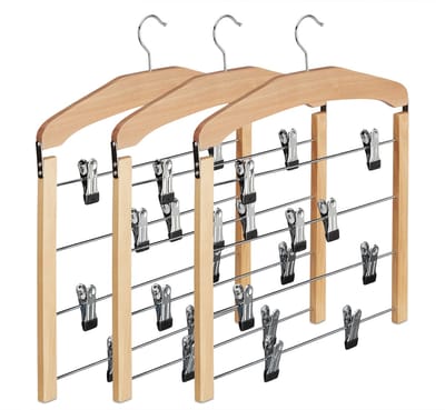 multi broekhanger hout - set van 15 - kledinghanger broeken - kleerhanger klem