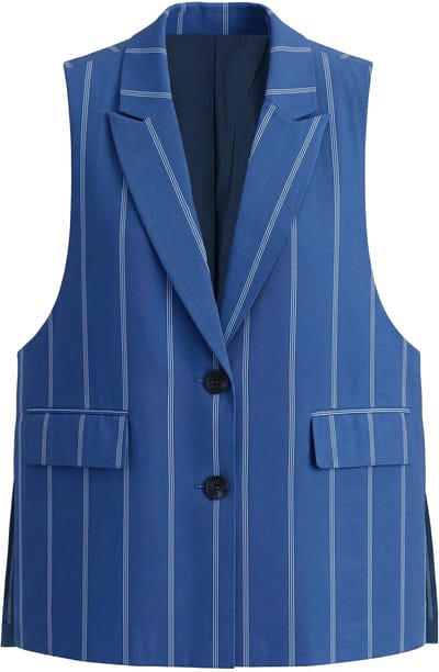 Studio Untold - Dames - Blazervest A-lijn krijtstrepen open zijnaden - Donkerblauw - Maat 58+