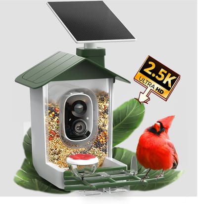 COOAU Vogelvoederhuisje - Vogelhuisje met Camera - 5MP HD Camera - AI vogelherkenning - Live Videostreaming en Meldingen - Met Zonnepanelen