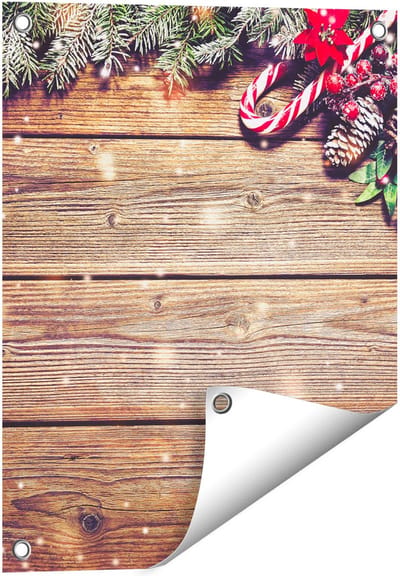 Gards Tuinposter Kerst Sfeer Achtergrond met Dennenbomen - 40x50 cm - Tuindoek - Tuindecoratie - Wanddecoratie buiten - Tuinschilderij