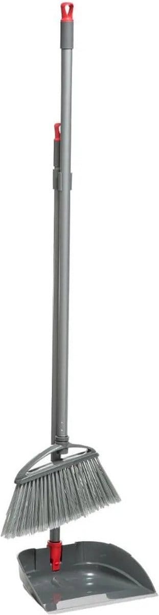 5Five Stoffer en blik met lange steel - grijs - 91 cm - kunststof - Maria setje - Vegen - Schoonmaken