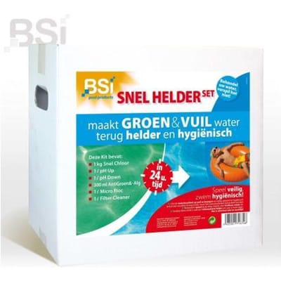 BSI - Snel Helder Kit - Zwembad - Spa - Uitgebreidde Set van producten die groen en vuil water snel helder en hygiënisch maakt