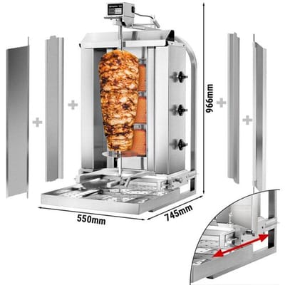 GGM Gastro Gas Gyros-/ Dönergrill - 3 bewegliche Brenner - max. 40 kg - inkl. 2 Schutzbleche & 2 Flügeltüren