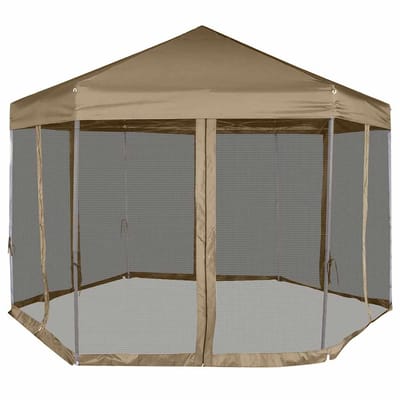 vidaXL - Partytent - met - wanden - zeshoekig - 3,6x3,1 - m - taupe - 220 - g/m²