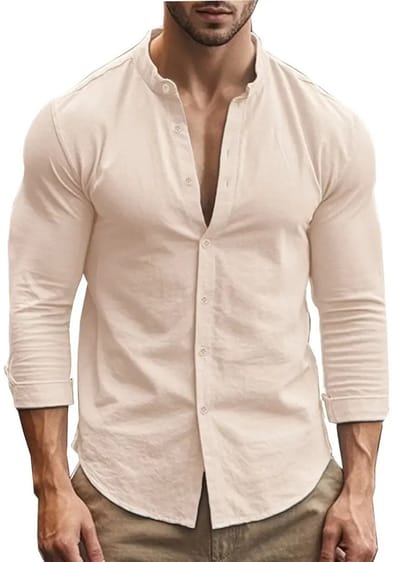 Bovista Linnen Blouse Heren - t shirt - Polo - Overhemd - Shirt - Zomer - Ibiza Stijl - Khaki - Maat S