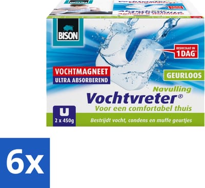 Bison - Ambiance - Vochtvreter - Vochtmagneet - Navulverpakking - 450 Gram - 2 stuks per verpakking - Geurloos - Voordeelverpakking - 6 stuks