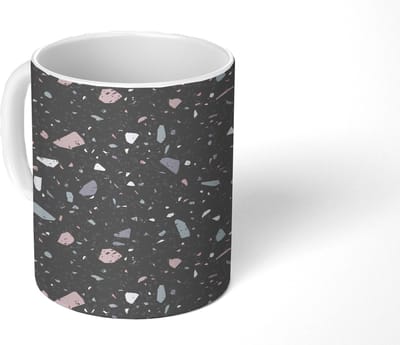 Mok - Koffiemok - Terrazzo - Patroon - Zwart - Zacht - Mokken - 350 ML - Beker - Koffiemokken - Theemok