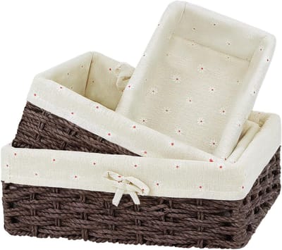 Opbergmand voor Badkamer, Decoratieve Wicker Mand, Stapelbare Mand met Voering voor Speelgoed en Afstandsbedieningen (Bruin)