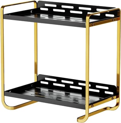 Make-up organizer 2 verdiepingen - Cosmetica opbergmand parfum skincare badkamer commode slaapkamer woonkamer - Zwart goud make up tafel