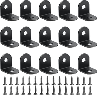 Hoekverbinder Set van 15 Stukken, RVS Hoekklemmen voor Meubelverbindingen, 20 x 20 x 2 mm met 30 Schroeven (Zwart)