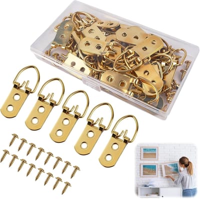 30 Stuks D-ring Fotohangers voor Zware Foto's, D-ring Fotolijsten Ophanghaken met 60 Schroeven en Opbergdoos, D-ringen voor Het Ophangen Van Foto's, Fotolijsthaken voor Het Ophangen van Schilderijen