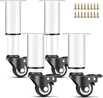 Set van 4 Meubelwielen met 360° Draaifunctie en Remmen, Verstelbare Hoogte voor Sofa, Bed en Tafel, Ideaal voor DIY Projecten, 18-24 cm (Wit)