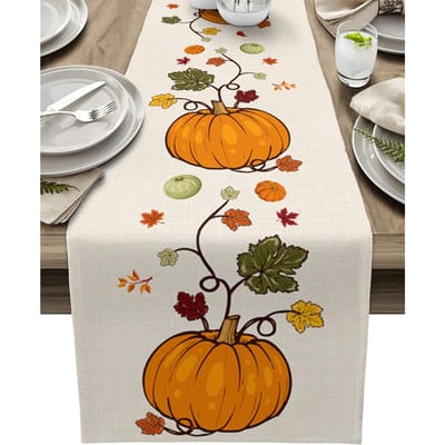 Herfst Oogst Pompoen Esdoornblad Linnen Tafelkleed Feestdecoratie Herbruikbaar Keuken Eettafelkleed Thanksgiving Decoraties 150x33cm