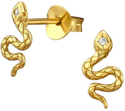 Joy|S - Zilveren slang oorbellen - oorknopjes - 5.1 x 9.6 mm - zirkonia - goldplated