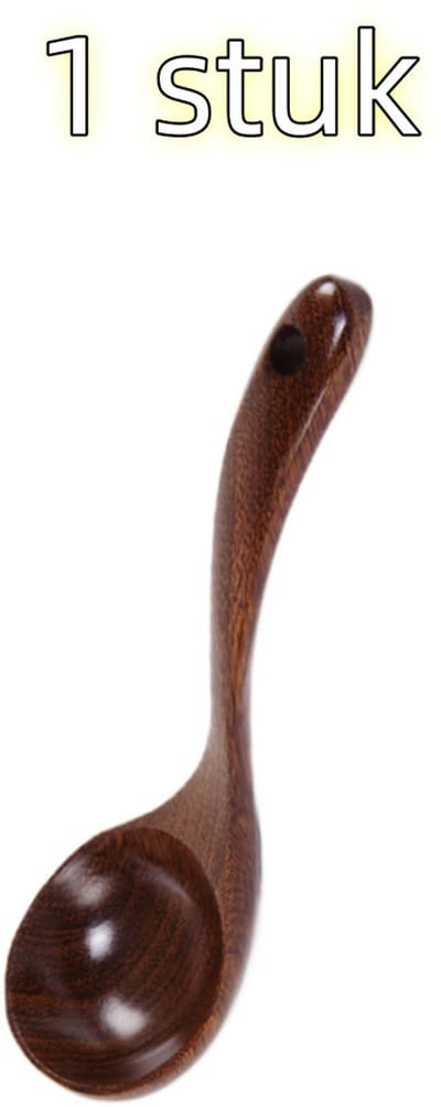 1 stuk - Lepel - Soeplepel - Hout - Lange steel - Geschikt voor huishoudelijk gebruik als soep-/paplepel - 23,5 cm * 6,8 cm - Donkerbruin