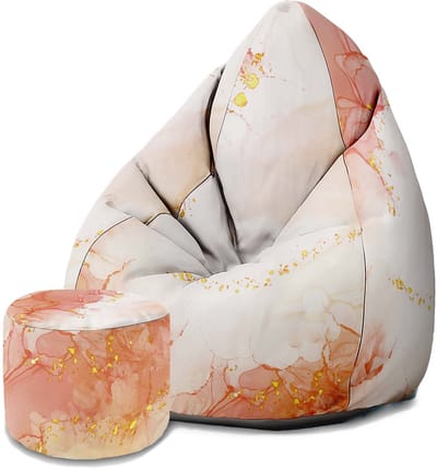DreamRoots Velvet Zitzak voor Volwassenen – Luxe Beanbag met Voetsteun en Afneembare Hoes – Inclusief Vulling – 80x80x120 cm - Peach Smile