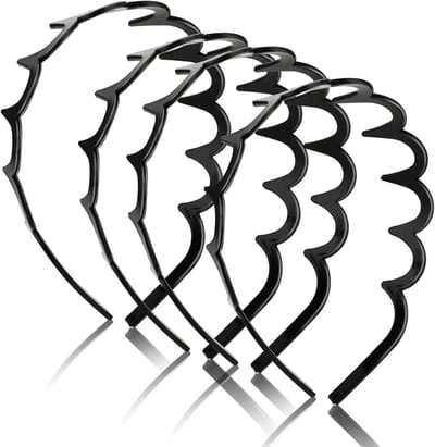 Zig Zag Haarbanden Set van 4, Shark Tooth Kam en Golfvormige Plastic Haaraccessoires voor Dames en Meisjes (Zwart)