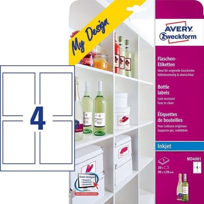 Avery-Zweckform MD4001 Flesetiketten 90 x 120 mm Papier Wit 20 stuk(s) Permanent hechtend Inkjet