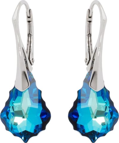 DBD - Zilveren Oorbellen - Swarovski Kristal Elements - Barok Bermuda Blauw - 16MM - Anti Allergisch