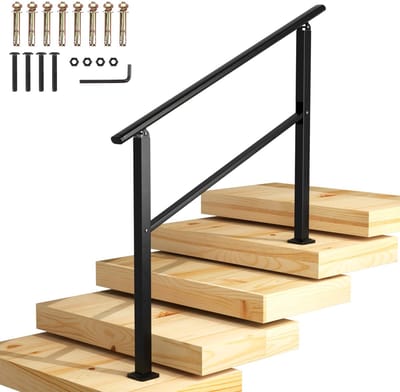 Unyqoos® Matzwarte ijzeren trapleuning voor buiten met installatiekit voor veiligheid