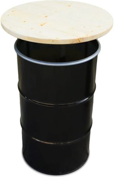Barrelkings - Industriële Statafel - Zwart Metaal Olievat - Ø48x95 cm - 120L - Houten Tafelblad - Bijzettafel Bartafel